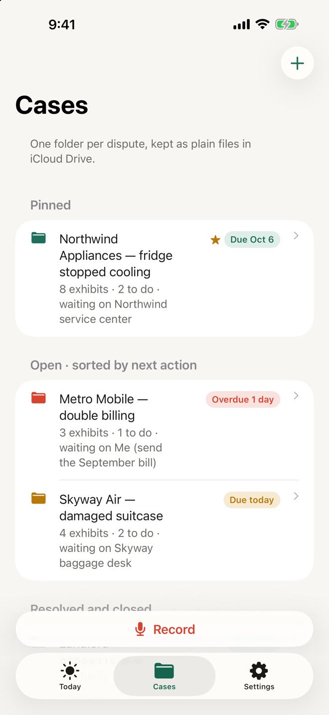 Cases: open disputes with what is due next